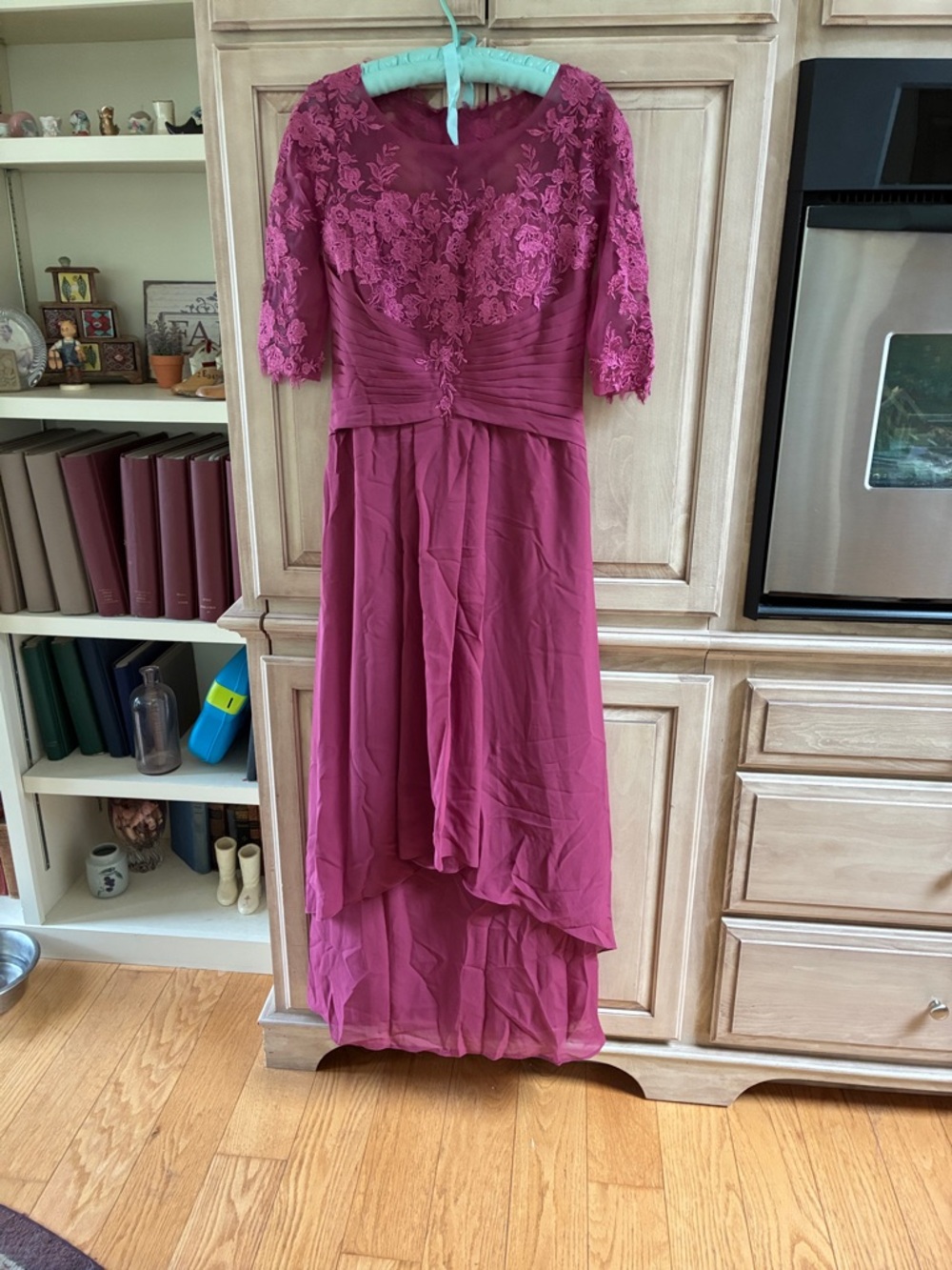 Mauve Lace Bodice High-Low Evening wedding Dress